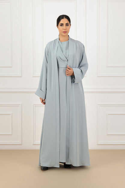 Overlap Fold Cuff Abaya & Cross-Pleated Dress Set