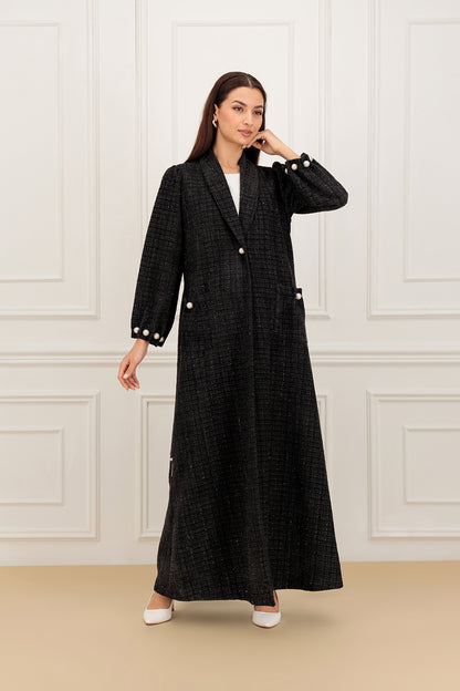Tweed abaya with pearls