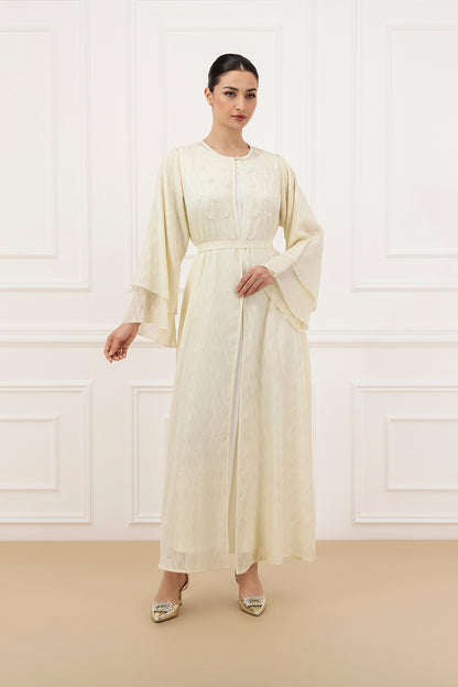 Embellished gold line chiffon Abaya and  dress (SET)