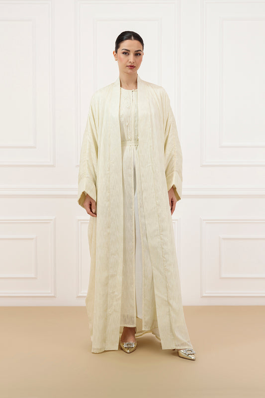 Embellished gold line chiffon Abaya and  dress (SET)