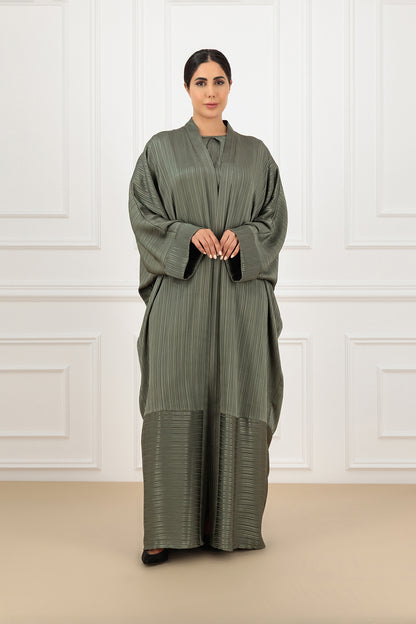 Jacquard striped silk farasha abaya paired with a matching shirt and skirt (3pcs SET)