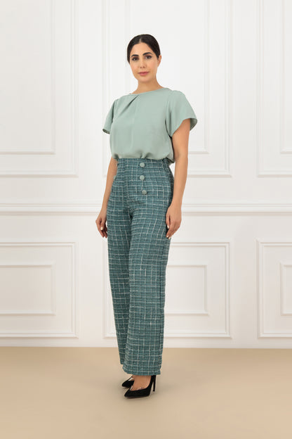 Two-Tone Tweed & Shantung Collared Abaya Set with shirt and trouser