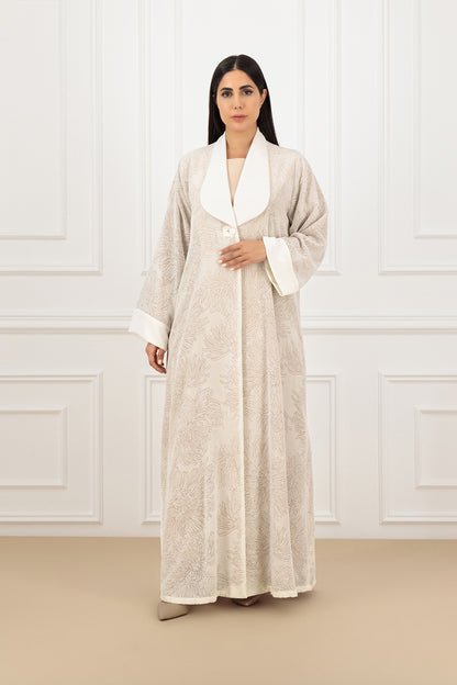 Shawl collared jacquard velvet abaya