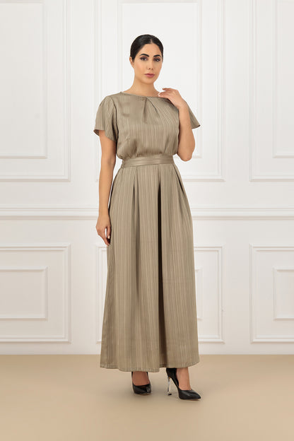 Jacquard striped silk farasha abaya paired with a matching shirt and skirt (3pcs SET)