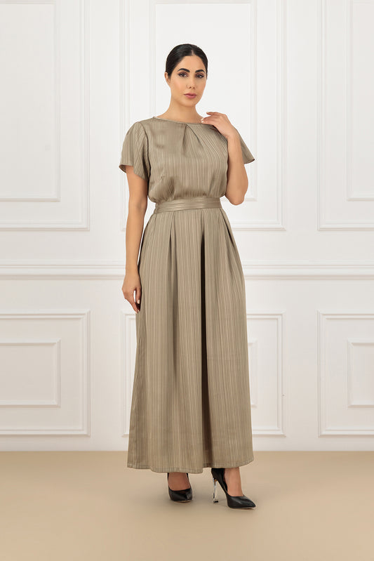 Stripe silk shirt and pleated skirt (SET)