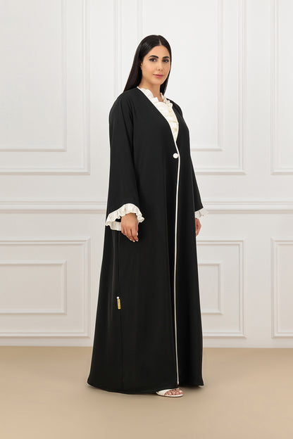 Contrast Flared Collar abaya