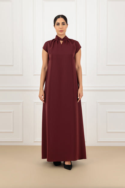 Twisted Collar Dress with Cap Sleeves