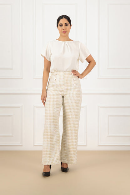 Two-Tone Tweed & Shantung Collared Abaya Set with shirt and trouser