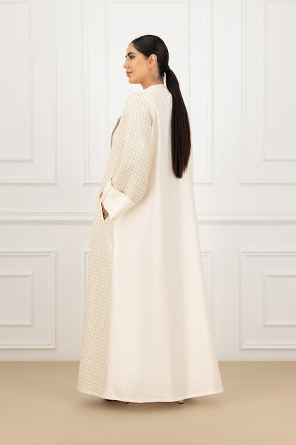 Two-Tone Tweed & Shantung Collared Abaya Set with shirt and trouser
