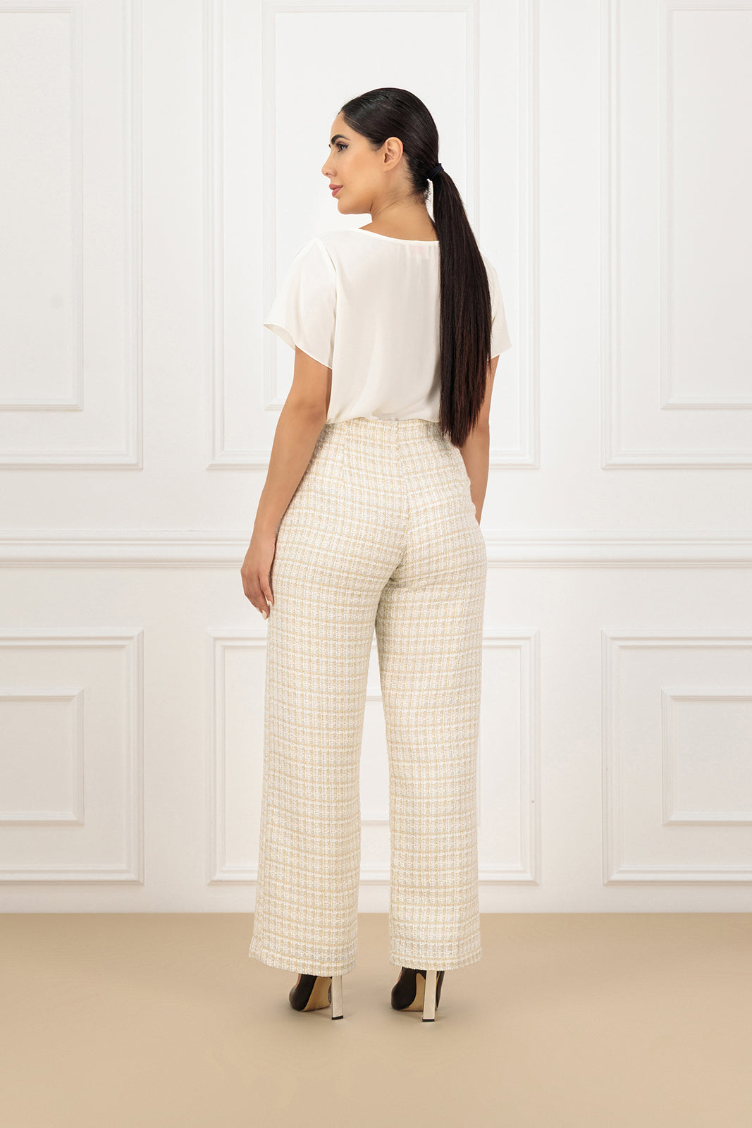 Two-Tone Tweed & Shantung Collared Abaya Set with shirt and trouser