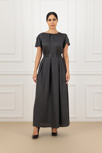 Stripe silk shirt and pleated skirt (SET)