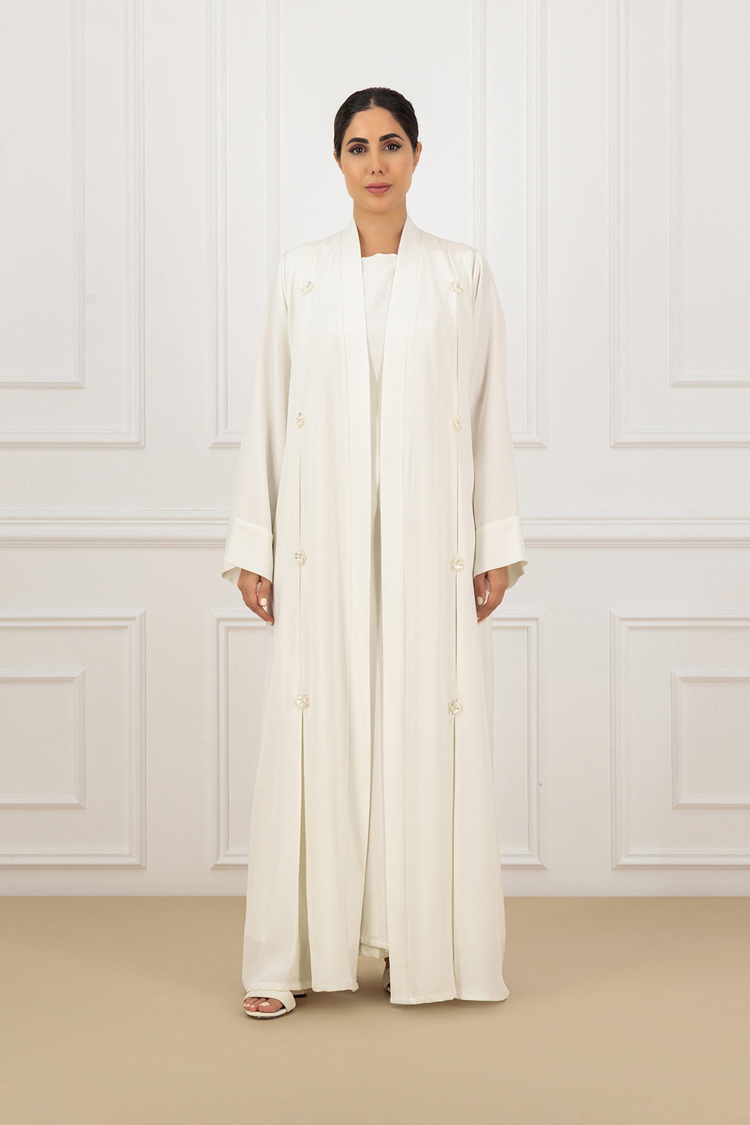 Elegant Floral Embossed Abaya and dress SET