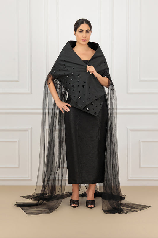 Embroidered cape abaya