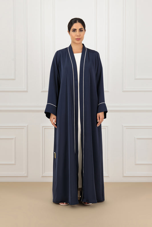 Back Pleated Classic Cut Abaya with Contrast Piping