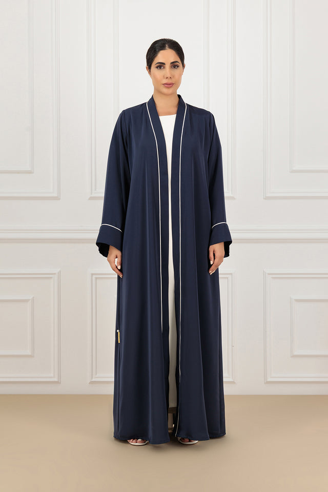 Back Pleated Classic Cut Abaya with Contrast Piping