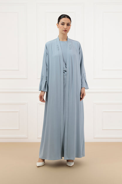 Covered buttons Abaya with timeless ruffle dress with cap sleeves (SET)
