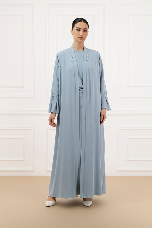 Covered buttons Abaya with timeless ruffle dress with cap sleeves (SET)