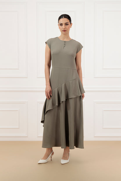 Crepe ruffled sleeves with bias-cut dress (SET)