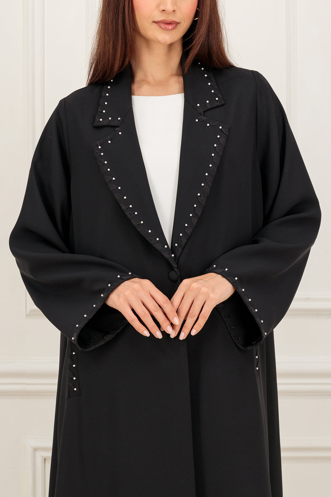 Jacket abaya with pearl on the collar
