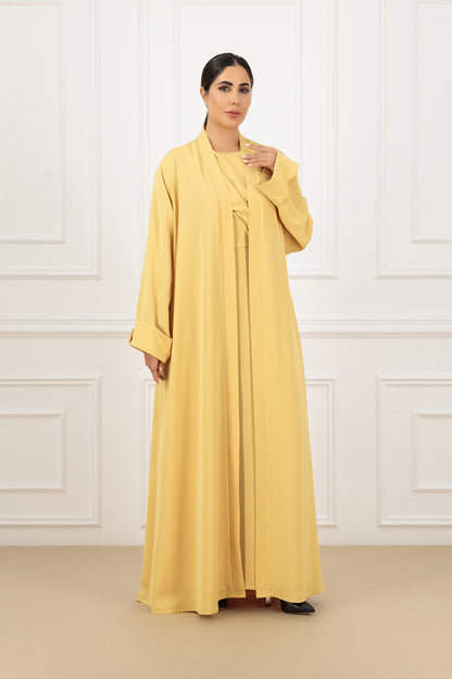 Overlap Fold Cuff Abaya & Cross-Pleated Dress Set