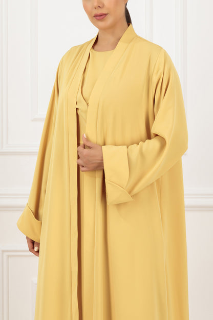 Overlap Fold Cuff Abaya & Cross-Pleated Dress Set
