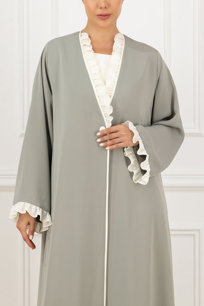 Contrast Flared Collar abaya