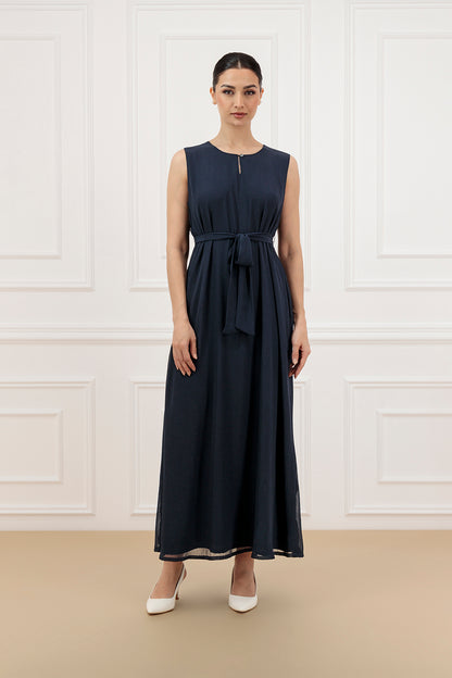 Wrinkle chiffon wide collar abaya and dress (set)