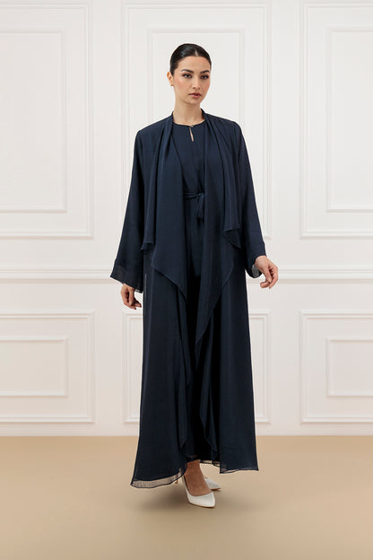 Wrinkle chiffon wide collar abaya and dress (set)