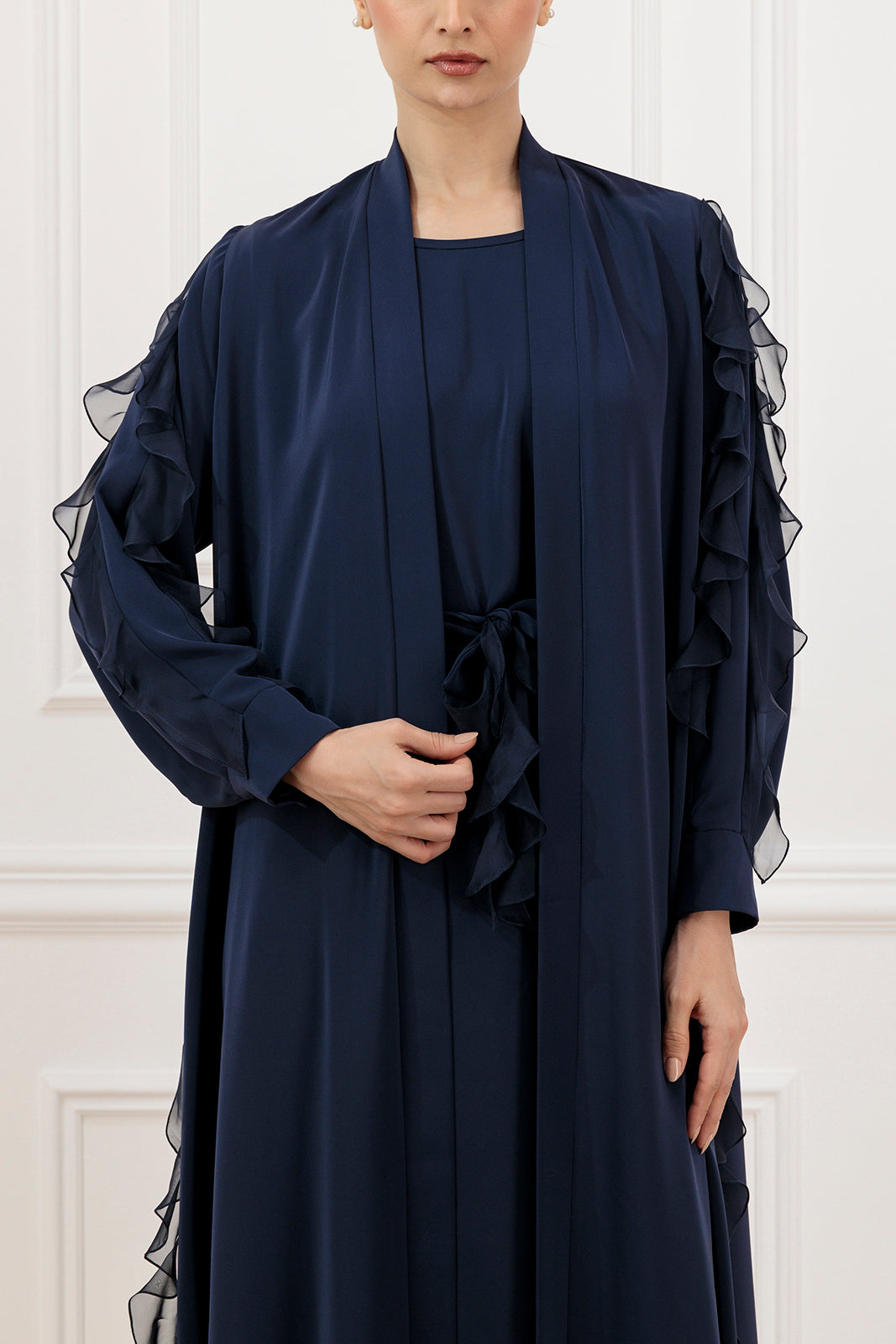 Chiffon sleeve ruffled abaya