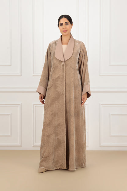Shawl collared jacquard velvet abaya