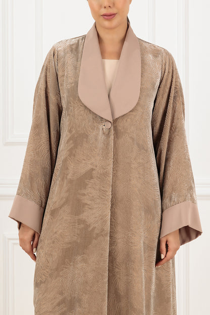 Shawl collared jacquard velvet abaya