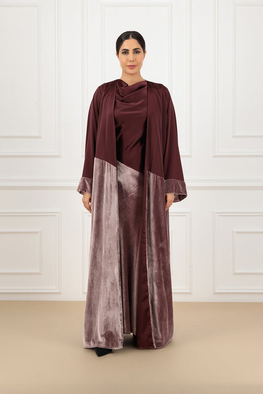 Two tone satin and velvet abaya  (SET)