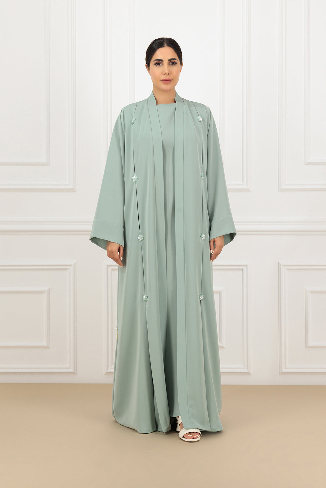 Elegant Floral Embossed Abaya and dress SET