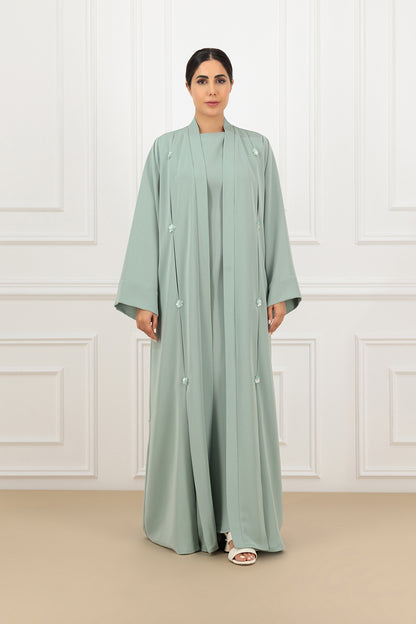Elegant Floral Embossed Abaya and dress SET