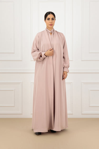 Overlap Sleeve Abaya & Twisted Collar Dress Set