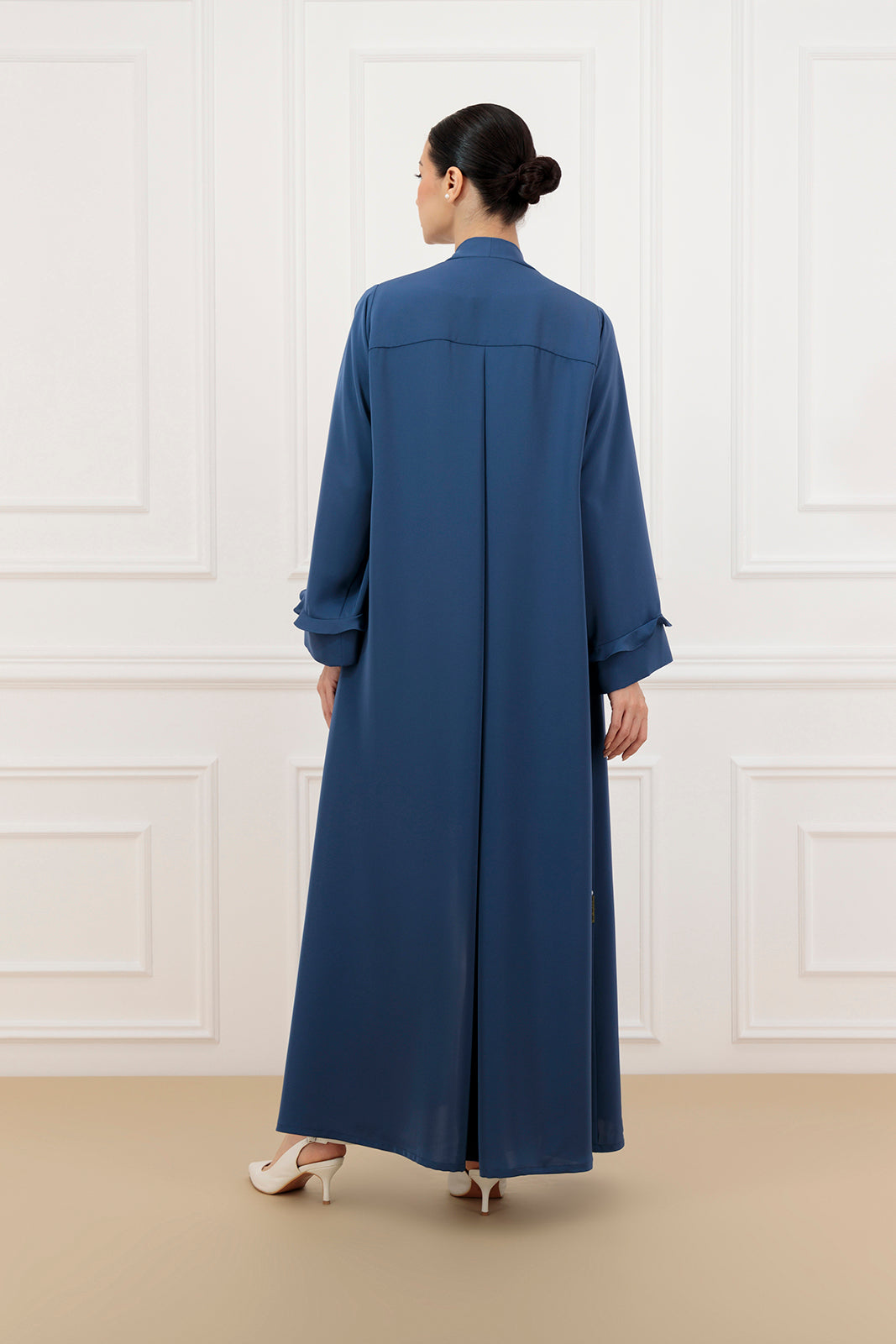 Bodice ruffled abaya with back box pleat
