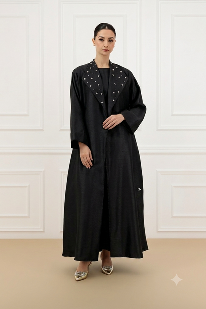 Signatured Shantung abaya and dress Set