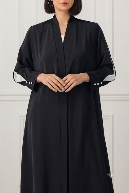 A-line Abaya with contrast box pleats and buttons on the sleeves