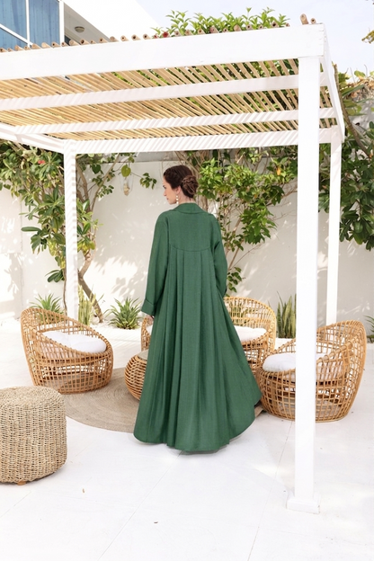 A-line flared back Abaya in Shimmer Linen