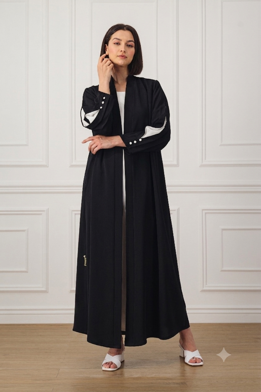 A-line Abaya with contrast box pleats and buttons on the sleeves