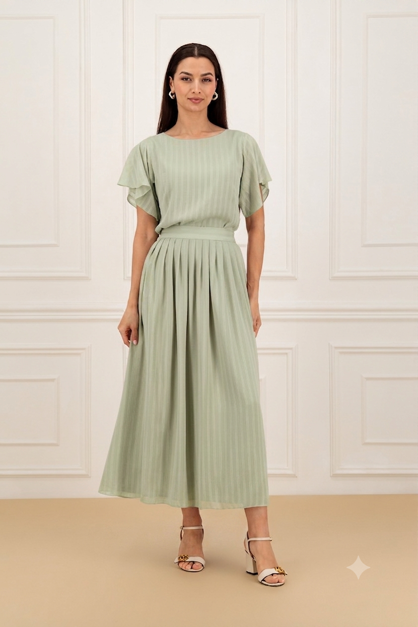 Striped chiffon Shirt and Skirt (SET)