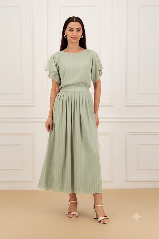 Striped chiffon Shirt and Skirt (SET)