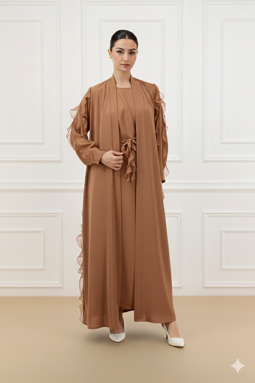 Chiffon sleeve ruffled abaya