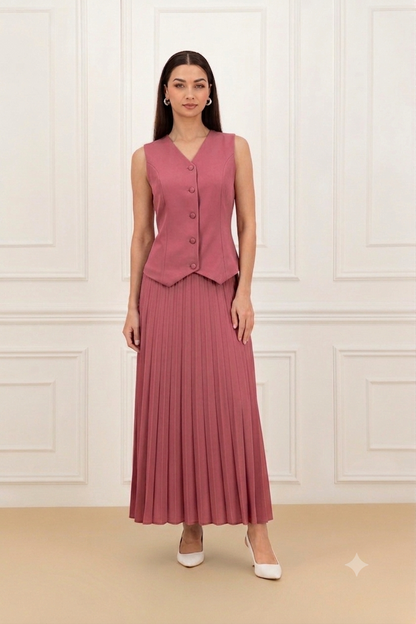 Back elastic vest and pleated skirt Set
