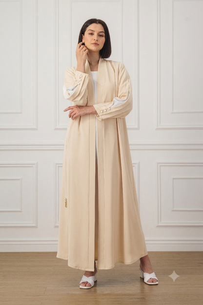 A-line Abaya with contrast box pleats and buttons on the sleeves