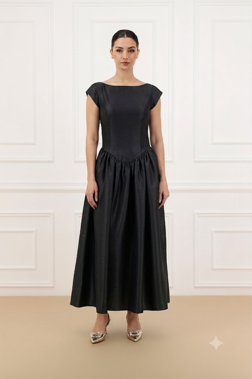 Signatured Shantung abaya and dress Set