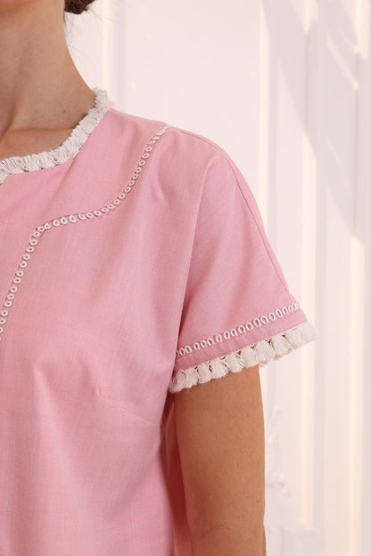 Coral pink cotton dress