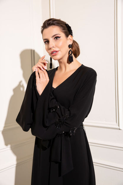 Beaded Tassel sleeve abaya with belt