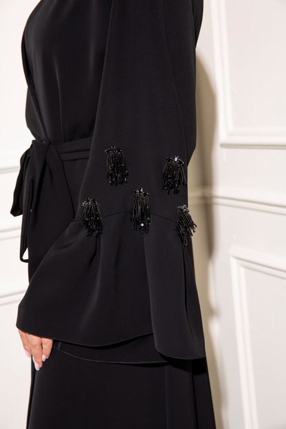 Beaded Tassel sleeve abaya with belt