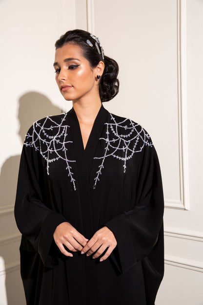 Classic farasha abaya with chandelier hand embellishment